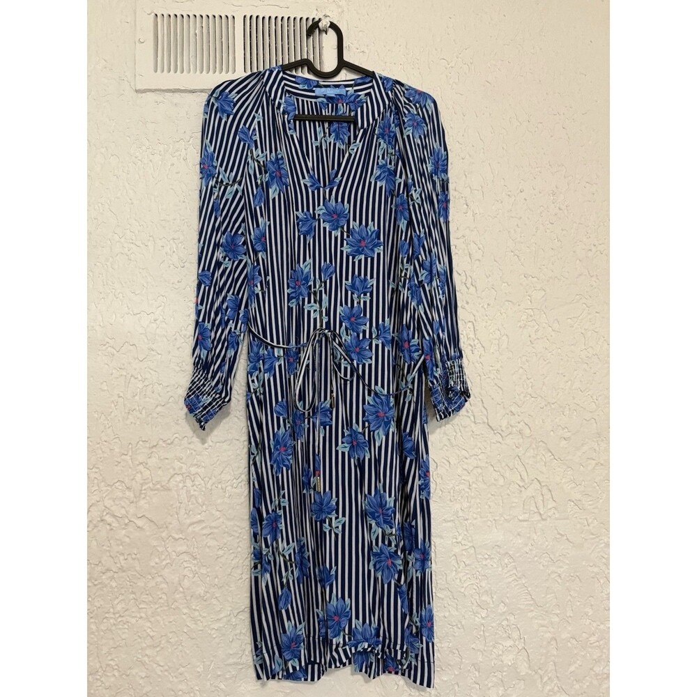 Draper James RSVP Floral Print Smocked Sleeve Tie Waist V Neck Dress SZ S